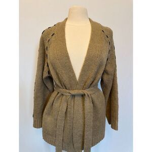 Anthropologie Moth Brown Cottagecore Boho Belted Sweater Black Lace Size M